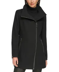 ダナ キャラン ニューヨーク レディース アウター ジャケット・ブルゾン アシンメトリー コート DKNY Womens Asymmetrical Zip Coat Black ブラック
