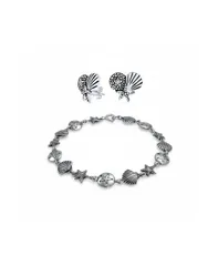 ブリング レディース アクセサリー ブレスレット・バングル・アンクレット Bling Jewelry Sterling Silver Tropical Beach Jewelry Set with Sandollar Starfish Seashell Acc