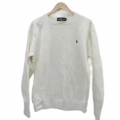ラルフローレン RALPH LAUREN ニット セーター 長袖 L 白 ホワイト ロゴ刺繡 ラウンドネック /MA19 ■ECC001