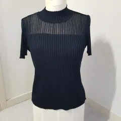 レディース半袖Tシャツ ブラウス スーツ シースルー (ブラック) 一般郵便