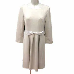 オフオン ofuon ワンピース ひざ丈 リボン 長袖 40 L ベージュ /YK