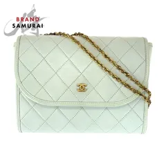 美品 CHANEL シャネル ヴィンテージ マトラッセ ココマーク ホワイト ゴールド金具 ラムスキン チェーンショルダーバッグ 505913【中古】