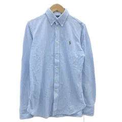 ラルフローレン RALPH LAUREN カジュアルシャツ M オフホワイト 青 ブルー ストライプ柄 長袖 ボタンダウン /HO1 ■GY58