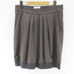 ブルネロクチネリ BRUNELLO CUCINELLI グネックスフォー GUNEX FOR ストライプ柄 膝丈 フレアスカート スカート 38 茶系 ブラウン イタリア製 ポケット 毛 ウールのサムネイル