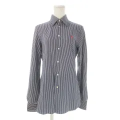 ポロ ラルフローレン POLO RALPH LAUREN KNIT DRESS SHIRT ニットシャツ ブラウス S 紺 ネイビー ストライプ柄 レギュラーカラー 長袖 /CK5 ■GY61