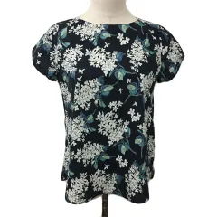 イエナ IENA カットソー ブラウス ラウンドネック プルオーバー 花柄 半袖 紺 白 ネイビー ホワイト