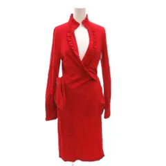 ダイアンフォンファステンバーグ DIANE von FURSTENBERG ラップワンピース ドレス フリル ロング 長袖 10 赤 レッド /FF ■ECB001