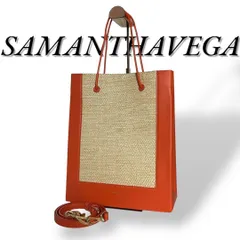 美品　SAMANTHAVEGA　353　トートバッグ　ショッパー風　カゴバッグ　ショッパー風カゴトートバッグ　A4可　オレンジ　ポリプロピレン　合成皮革