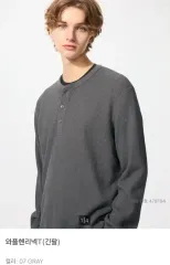 ユニクロ ワッフル ヘンリーネック 長袖 Tシャツ ブラック