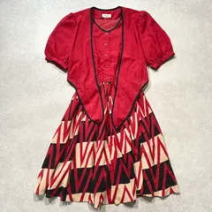 レトロワンピース レッド 赤 半袖 フレア Aライン パイピング ボウタイ 透け感有り VINTAGE ヴィンテージ XLサイズ 13号 YYY260211