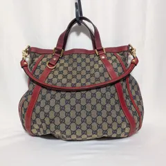 美品 グッチ GGキャンバス レッド 2way ハンドバッグ ショルダーバッグ 肩掛け 130734