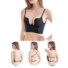 [Kayuuhin] ブラ 背中見せ 盛れる 胸元U字 つけ方いろいろ ワイヤー 響かないブラ 肩・背中見せブラ レディース背中魅せインナー 薄手 ドレスリゾートブラ ダブルストラップ調整可能 (B, ブラック・滑らかタイプ, B70)