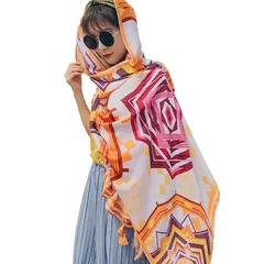 [LeafIn] ストール レディース スカーフ 大判 マフラー 春 夏 薄い 日焼け対策 海 ビーチ 冷房対策 薄手 エキゾチック パレオ uv おしゃれ 日除け ショール 夏用ストール 夏用大判スカーフ 0611 (オレンジ)