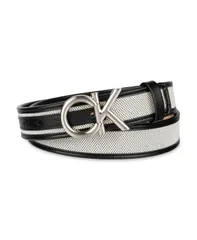 カルバンクライン レディース アクセサリー ベルト レザー Calvin Klein Womens Woven Inlay Leather Belt with Puff CK Monogram Bucのサムネイル