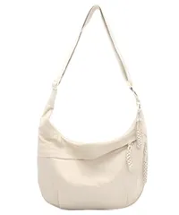 [Aivory] [アイボリー] レディース ショルダーバッグ ラウンドショルダー ルーミー バッグ 斜めがけ クロスボディ ムーンバッグ ナイロン 軽量 シンプル マルチポケット カバン ポーチ (ベージュ) [ベージュ]