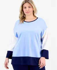 ジョーンズニューヨーク レディース トップス シャツ プラスサイズ カラーブロック Jones New York Plusize Colorblock DolmanSleeve Top Chintzのサムネイル