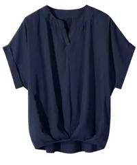 [Aivory] [アイボリー] トップス レディース シャツ ブラウス 半袖 Vネック 無地 おしゃれ 大きいサイズ 春夏 ゆったり 通気性 体型カバー 上品 大人 カジュアル 通勤 オフィス (JP, アルファベット, L, ネイビー [ネイビー] [L]