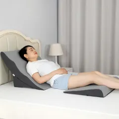 新品 腰枕 腰クッション 背あて ランバーサポート 三角枕／傾斜枕｜三角型 就寝用 足上げ 体圧分散 体位変換 高齢者向け テレビ枕/なだらか枕 首・背中・腰サポート 読書用 妊婦用 お年寄り 体にフィット エクストラロング枕ウェッジ (ベーシックモデル＋レッのサムネイル