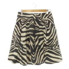 アンタイトル UNTITLED スカート 絹 シルク 3 黒 ブラック ゼブラ柄 ギャザー 膝丈 /CK43 ■GY58