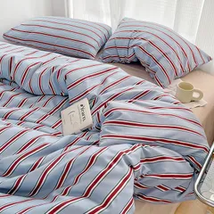 新品 「§ｚｚ．ｌｕｘｉ」布団カバーセット シングル 3点セット ins ストライプ シンプル 寝具カバー 洋式・和式兼用 ベッドカバー 掛け布団カバー 韓国 ボックスシーツ 枕カバー シーツカバー 肌に優しい ピーチスキン加工 北欧風 オールシーズン（レッド