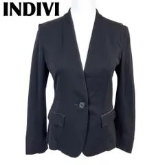 【美品】INDIVI 春夏薄手ノーカラージャケット 38 無地 ブラック