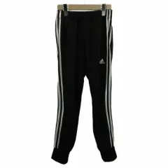 アディダス adidas トラックパンツ ジャージ イージー 総柄 スリーストライプス ロゴ 刺繍 S 黒 ブラック /XZ ■ECD001
