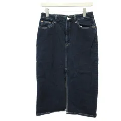 ザラ ZARA デニムスカート M インディゴ ブルー ひざ丈 フロントスリット ストレートシルエット /PP ■ECD001