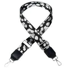 [ドナリー] バッグ ショルダーストラップ レディース 幅広 太め 黒 ジャカード 刺繍 ベルト 肩に優しい 後付け 可愛い おしゃれ 斜めがけ 長さ調整可能 単品 (モノトーンレオパード) [モノトーンレオパード]
