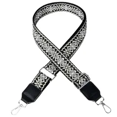 [ドナリー] バッグ ショルダーストラップ レディース 幅広 太め 黒 ジャカード 刺繍 ベルト 肩に優しい 後付け 可愛い おしゃれ 斜めがけ 長さ調整可能 単品 (ブラック×ホワイト ノルディック) [ブラック×ホワイト ノルディック]