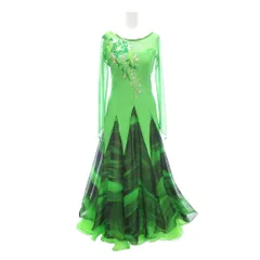 CREATE SUNドレス 緑 グリーン 長袖 装飾刺繍 グラデーション柄 /NL ■GY61