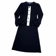 エムズグレイシー M'S GRACY スーツ 上下 セットアップ ノーカラー ジャケット スカート お花ボタン 38 黒 ブラック 2022SS