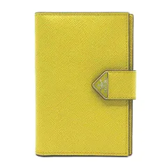 プラダ PRADA トライアングル ロゴ サフィアーノ レザー パスポートホルダー カードケース 二つ折り 2MV017 2DYG F0377 イエロー RFID ☆AA★