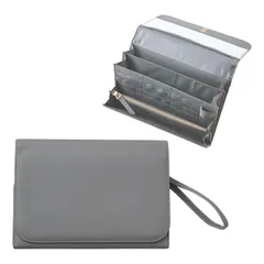 新品 [chamo] 母子手帳ケース ジャバラ 大容量 二人用 撥水 通院 ケース お薬手帳 診察券 保険証 まとめて 収納 マルチケース カード収納 ファスナー 出産祝い おしゃれ (グレー)