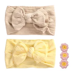 新品 mitas ベビーバンド 2枚セット ベビー ヘアバンド ターバン リボン ストレッチ 柔らかい 肌触り 新生児 赤ちゃん ベビー キッズ 伸縮 締めつけない ヘアアクセ ヘアクリップ 髪飾り 髪留め ジャガード かわいい くすみ 結婚式 お食い初め 誕