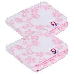 【新品】 今治タオル 認定 ハンカチ ハンドタオル タオルハンカチ 日本製 綿100% 25×25cm 2枚セット (花柄ピンク・ピンク) 0