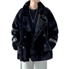 新品 [ＤｅＢａｎｇＮｉ] ムートンジャケット メンズ 冬服 ボアジャケット ビッグシルエット ボアコート ゆったり 厚手 あったか ボアブルゾン ゆったり 防寒着 大きいサイズ ブラックL