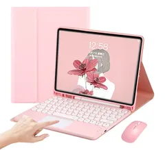 新品 タッチパッド搭載 iPad Air 11インチM3 M2 （2025/2024）用キーボード ケース マウス付き 可愛い 丸型キー ペンホルダー付き iPad Air4 Air5 用 分離式 Bluetooth キーボード トラックパッド ピンク