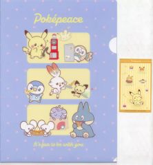 [중고] 상품 세트 피카츄 (클리어 파일 & 스티커) 다이너 문구 [이치 반 쿠지 포켓 피스 ~"PEACE"다이너에 오신 것을 환영합니다 ~] J상