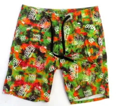 【中古】衣料雑貨 WANIMA×LEFLAH Wネーム タイダイ ショートパンツ グリーン×オレンジ Mサイズ