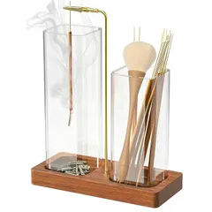 【新品】 お香スタンド 灰がこぼれない お香立て ストックも置ける 吊り下げ型 おしゃれ 線香立て 木製 四角い台座 安定性 灰飛び防止ガラスカバー付き インセンスホルダー キャンドル使用可能 瞑想/書斎/玄関/仏壇用 香炉 シンプル (ブラウン)