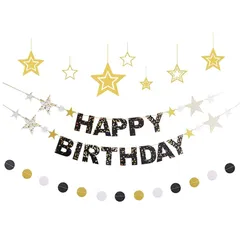 【新品】 Happy Birthday パーティー バナー ガーランド セット 誕生日 飾り バースデー 飾り付け 男の子 女の子 装飾 ハッピーバースデー ガーランド (ブラック)