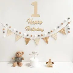 【新品】 Hanakaze 1歳 誕生日 飾り付け フェルト生地 誕生日 飾り セット シンプル おしゃれ バースデー 飾り 女の子 男の子 大きいサイズ 1歳 happy birthday ガーランド、ケーキトッパー、フラッグガーランド、フグボールガーラ 1