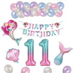 【新品】 11歳 女の子 誕生日 バルーン 風船 セット 人魚姫 貝殻 誕生日 飾り 40 inch 誕生日 数字バルーン 11 HAPPY BIRTHDAY ガーランド バースデー 飾り付け セット 0