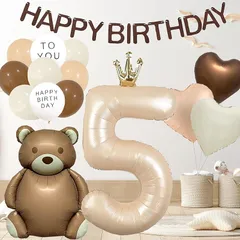 【新品】 40インチ 誕生日 バルーン 王冠付き 熊風船 花風船 ナンバー風船 バナー付き 装飾用品 結婚式 パーティー 記念日（5）