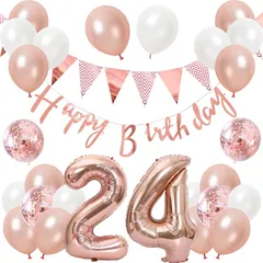 【新品】 誕生日 バルーン 風船セット 飾り付け 24歳 happy birthday ガーランド バースデー 飾り ハッピーバースデー 大きい数字 紙吹雪風船 パーティー プレゼント サプライズ 大人 女の子 ローズゴールド