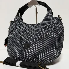 【極美品】Kipling キプリング 2way ショルダーバッグ トートバッグ 軽量 肩掛け 斜め掛け 幾何学模様 総柄 ブラック ホワイト B527