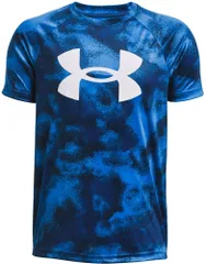 アンダーアーマー UNDER ARMOUR UA テック ショートスリーブTシャツ オールオーバープリント ビッグロゴ ジュニア キッズ 子ども 半袖 トップス 吸汗速乾 抗菌防臭 トレーニング 運動  1363278 471 BLUEMIRAGE/WHITE