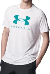 アンダーアーマー UNDER ARMOUR UA テック ショートスリーブTシャツ ビッグロゴ 半袖 シャツ シンプル トレーニング ジム スポーツ 運動 練習 フィットネス  1378237 100 WHITE/COASTALTEA