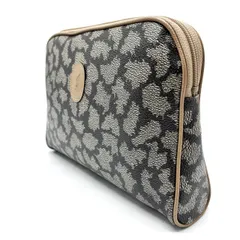 【良品】Yves Saint Laurent イヴサンローラン YSL 総柄 ポーチ ハンドバッグ PVC グレー×ベージュ ユニセックス