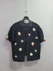 ブラック フラワー クロシェ カーディガン